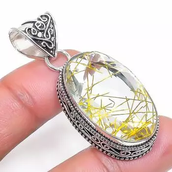 Подвеска из стерлингового серебра 925 пробы с золотым рутилом, 1,89 дюйма, g7C93