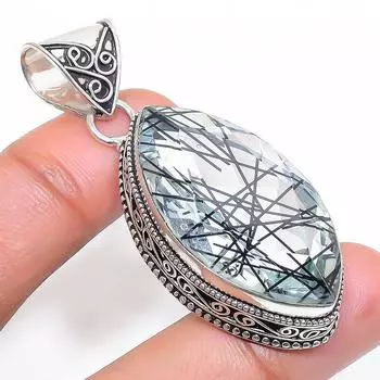 Подвеска из стерлингового серебра 925 пробы с черным рутилом, ручная работа, 2,17 дюйма, a0i04