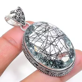 Подвеска из стерлингового серебра 925 пробы с черным рутилом, ручная работа, 2,21 дюйма, s5N79