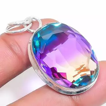 Подвеска из стерлингового серебра 925 пробы с двухцветным турмалином ручной работы 1,77 дюйма J1m08