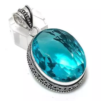 Подвеска из стерлингового серебра 925 пробы с натуральным швейцарским голубым топазом 2,05 дюйма K6B94