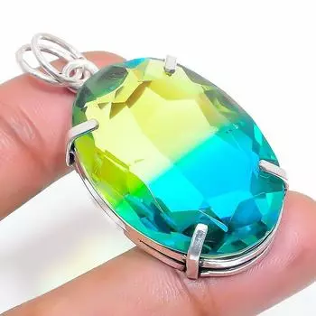 Подвеска из стерлингового серебра 925 пробы с двухцветным турмалином ручной работы 1,97 дюйма H6E65