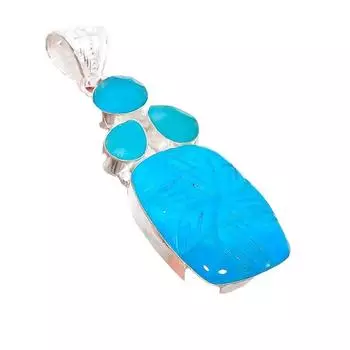 Подвеска из стерлингового серебра 925 пробы с неоново-голубым апатитом и халцедоном 2,56 дюйма AH-5199 2.17 синий