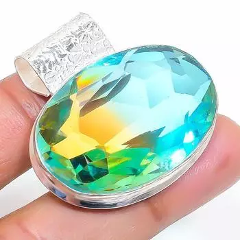 Подвеска из стерлингового серебра 925 пробы с натуральным двухцветным турмалином 1,46 дюйма s2A79