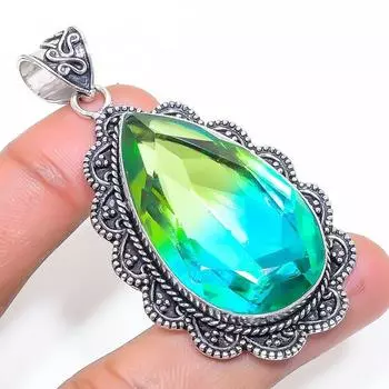 Подвеска из стерлингового серебра 925 пробы с натуральным двухцветным турмалином 2,56 дюйма T6Z68