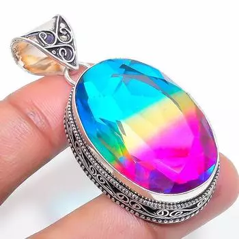 Подвеска из стерлингового серебра 925 пробы с натуральным двухцветным турмалином 2,17 дюйма N1n17