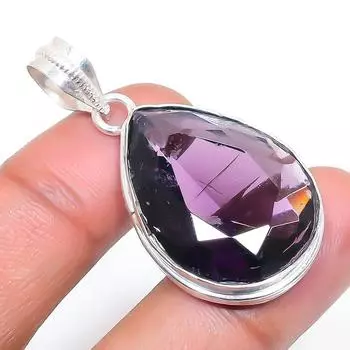 Подвеска из стерлингового серебра 925 пробы с натуральным аметистом 1,65 дюйма f7W78