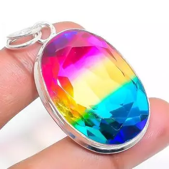 Подвеска из стерлингового серебра 925 пробы с натуральным двухцветным турмалином 2,05 дюйма q3L96