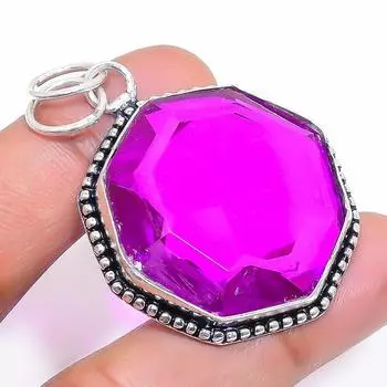 Подвеска из стерлингового серебра 925 пробы с натуральным розовым аметистом 2,05 дюйма D7Y39