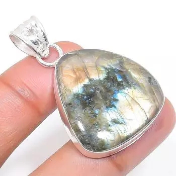 Подвеска из стерлингового серебра 925 пробы с натуральным лабрадоритом 1,65 дюйма p3O12