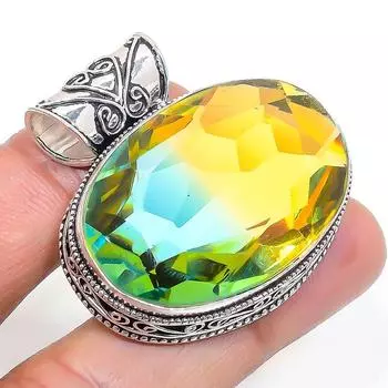 Подвеска из стерлингового серебра 925 пробы с натуральным двухцветным турмалином 1,42 дюйма D6z51