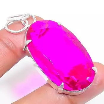 Подвеска из стерлингового серебра 925 пробы с натуральным розовым рубиллитом 2,17 дюйма J2U40