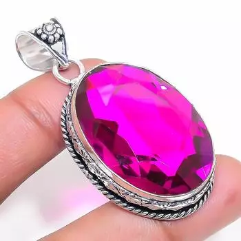 Подвеска из стерлингового серебра 925 пробы с натуральным розовым рубиллитом 2,13 дюйма H1E57