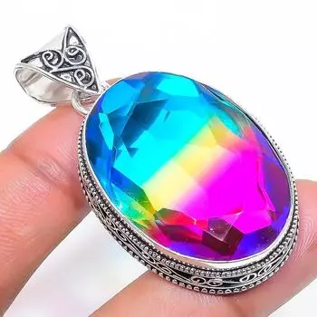 Подвеска из стерлингового серебра 925 пробы с натуральным двухцветным турмалином 2,17 дюйма z3E78