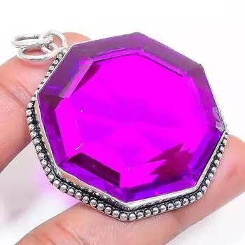 Подвеска из стерлингового серебра 925 пробы с натуральным розовым рубиллитом 2,21 дюйма b6M18