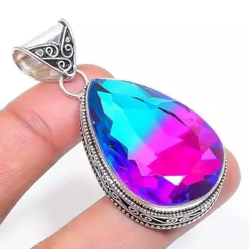 Подвеска из стерлингового серебра 925 пробы с натуральным двухцветным турмалином 2,17 дюйма g5R27