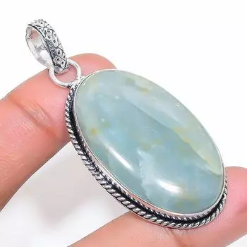 Подвеска из стерлингового серебра 925 пробы с натуральным аквамарином 2,29 дюйма R5Q59