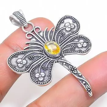 Подвеска из стерлингового серебра 925 пробы с натуральным цитрином, ручная работа, 2,21 дюйма, p6O89