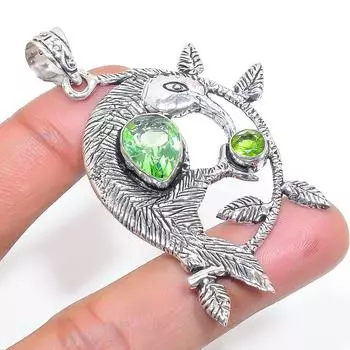 Подвеска из стерлингового серебра 925 пробы с натуральным цаворитом и перидотом 2,56 дюйма y9F56