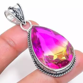Подвеска из стерлингового серебра 925 пробы с натуральным двухцветным турмалином 2,09 дюйма I7j35