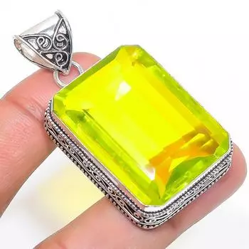 Подвеска из стерлингового серебра 925 пробы с натуральным драгоценным камнем перидот 2,09 дюйма l1r95