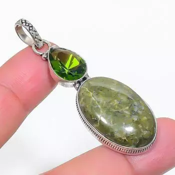 Подвеска из стерлингового серебра 925 пробы с натуральным унакитом и перидотом 2,25 дюйма z7V29