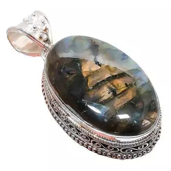 Подвеска из стерлингового серебра 925 пробы с драгоценным камнем лабрадоритом 2,17 дюйма AH-820 2.2 чёрный