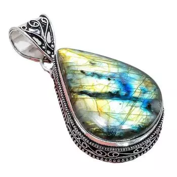 Подвеска из стерлингового серебра 925 пробы с драгоценным камнем лабрадоритом 2,17 дюйма AH-859 2.2 чёрный