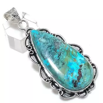 Подвеска из стерлингового серебра 925 пробы с натуральным драгоценным камнем хризоколлой 2,76 дюйма H0a31