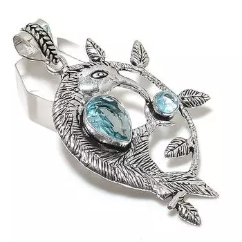 Подвеска из стерлингового серебра 925 пробы с натуральным голубым топазом 2,56 дюйма t5L99