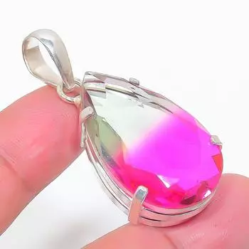 Подвеска из стерлингового серебра 925 пробы с натуральным двухцветным турмалином 1,97 дюйма l8q47