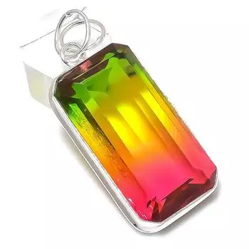 Подвеска из стерлингового серебра 925 пробы с натуральным двухцветным турмалином 2,13 дюйма h1c88