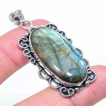 Подвеска из стерлингового серебра 925 пробы с драгоценным камнем лабрадоритом 2,09 дюйма i1E77