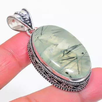 Подвеска из стерлингового серебра 925 пробы с натуральным драгоценным камнем пренитом 2,09 дюйма R4s28