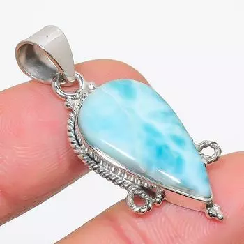 Подвеска из стерлингового серебра 925 пробы с драгоценным камнем Natural Republic Ларимар, 1,75 дюйма, v7D29