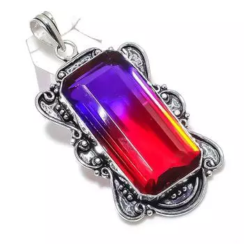 Подвеска из стерлингового серебра 925 пробы с натуральным двухцветным турмалином 2,60 дюйма c2l19