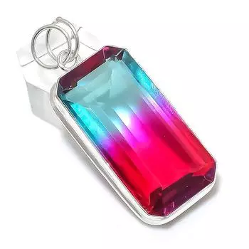 Подвеска из стерлингового серебра 925 пробы с натуральным двухцветным турмалином 2,17 дюйма S7p73