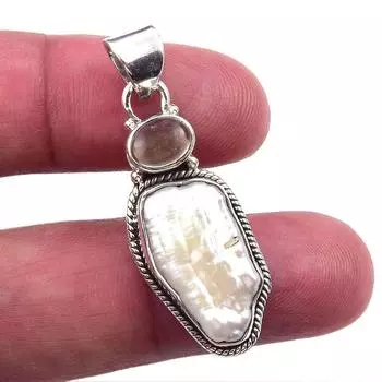 Подвеска из стерлингового серебра 925 пробы с натуральным жемчугом Бива и цитрином 1,50 дюйма Q8J06