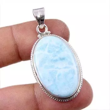 Подвеска из стерлингового серебра 925 пробы с драгоценным камнем Natural Republic Larimar 1,75 дюйма P6t27