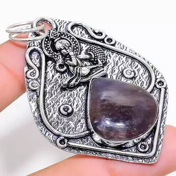 Подвеска из стерлингового серебра 925 пробы с натуральным солнечным камнем и драгоценным камнем Лолит 2,80 дюйма P9j43