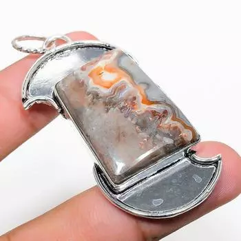 Подвеска из стерлингового серебра 925 пробы с натуральным кружевным агатом Лагуна 2,52 дюйма b5d97