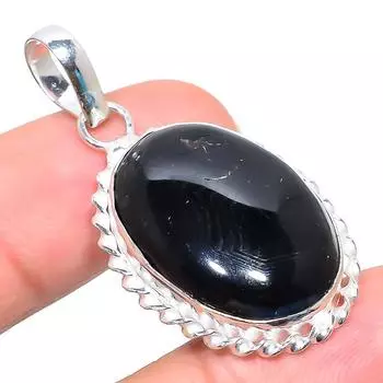 Подвеска из стерлингового серебра 925 пробы с натуральным черным ониксом ручной работы 1,77 дюйма f6C19