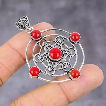 Подвеска из стерлингового серебра 925 пробы с натуральным итальянским красным кораллом 2,17 дюйма K6Y23