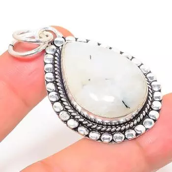 Подвеска из стерлингового серебра 925 пробы с натуральным радужным лунным камнем 2,01 дюйма Z8L32