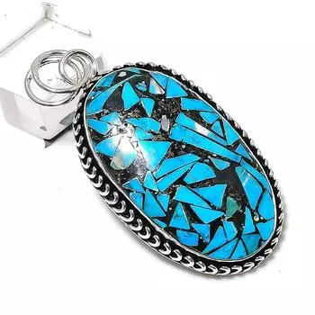 Подвеска из стерлингового серебра 925 пробы с натуральным медным синим бирюзовым камнем 2,36 дюйма P2F68