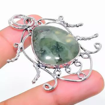 Подвеска из стерлингового серебра 925 пробы с натуральным драгоценным камнем пренитом ручной работы 2,44 дюйма b2y98