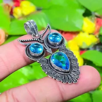 Подвеска из стерлингового серебра 925 пробы с натуральным швейцарским голубым топазом, размер 1,97 дюйма, T5G33