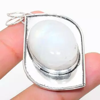 Подвеска из стерлингового серебра 925 пробы с натуральным радужным лунным камнем 2,25 дюйма U5V88