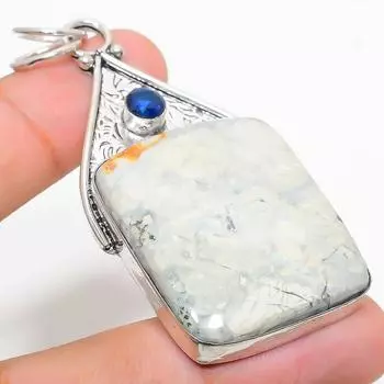 Подвеска из стерлингового серебра 925 пробы с натуральной яшмой малигано и голубым топазом 2,68 дюйма Z9A98