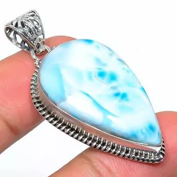Подвеска из стерлингового серебра 925 пробы с драгоценным камнем Natural Republic Larimar 1,97 дюйма W7t10